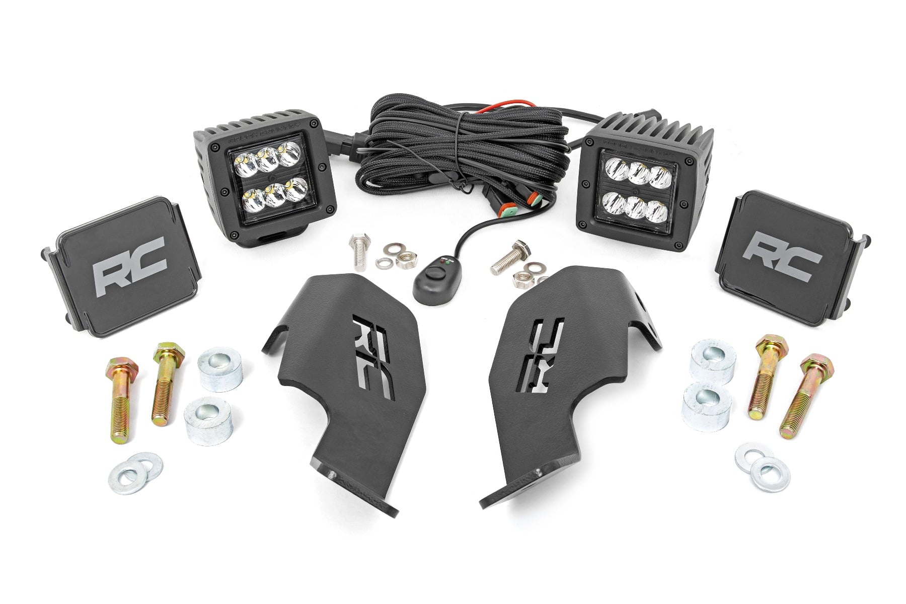 Rough Country LED Light Kit Cage Mount 2″ Black Pair Honda Talon 1000