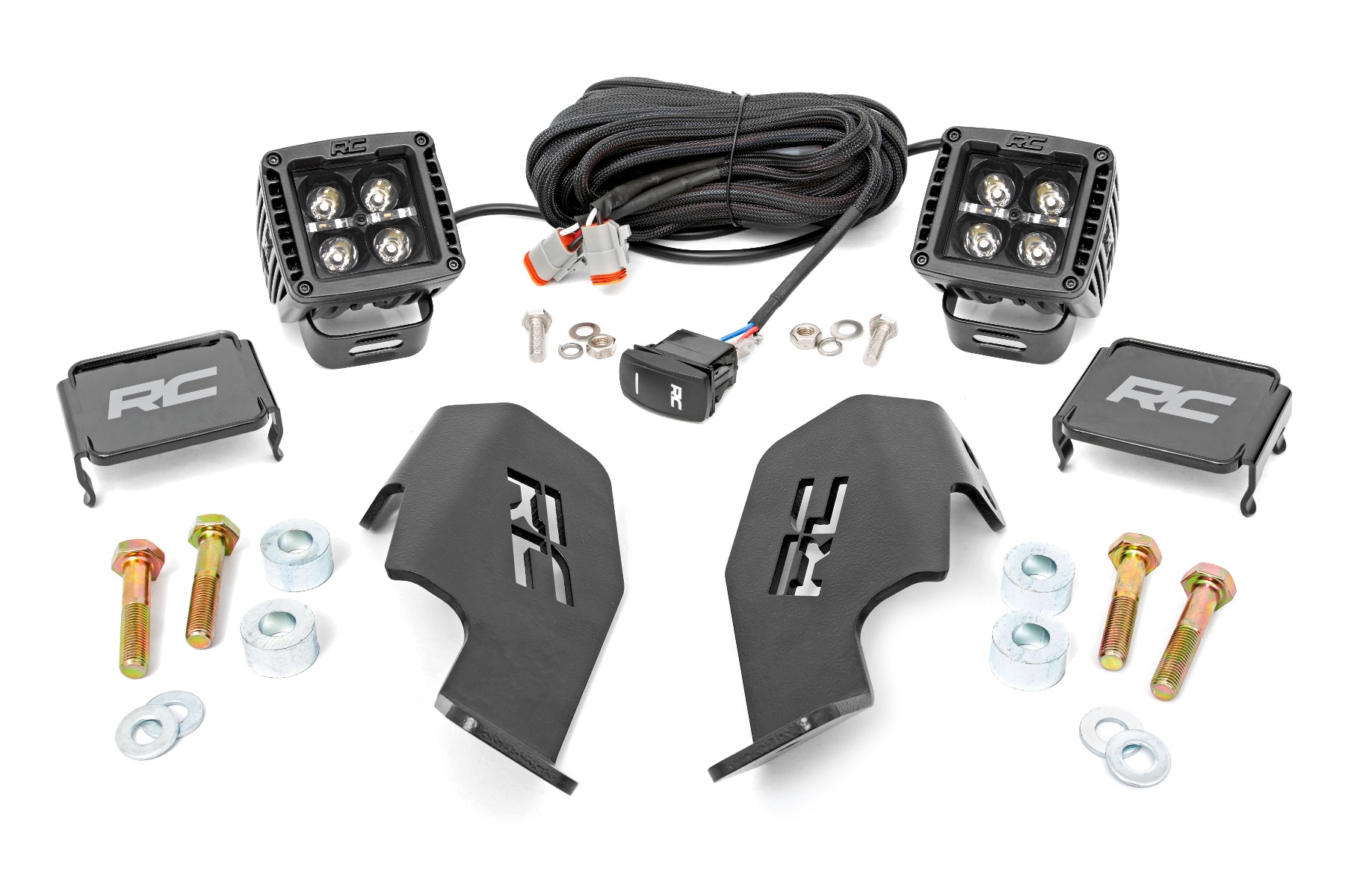 Rough Country LED Light Kit Cage Mount 2″ Black Pair Amber DRL Honda Talon 1000