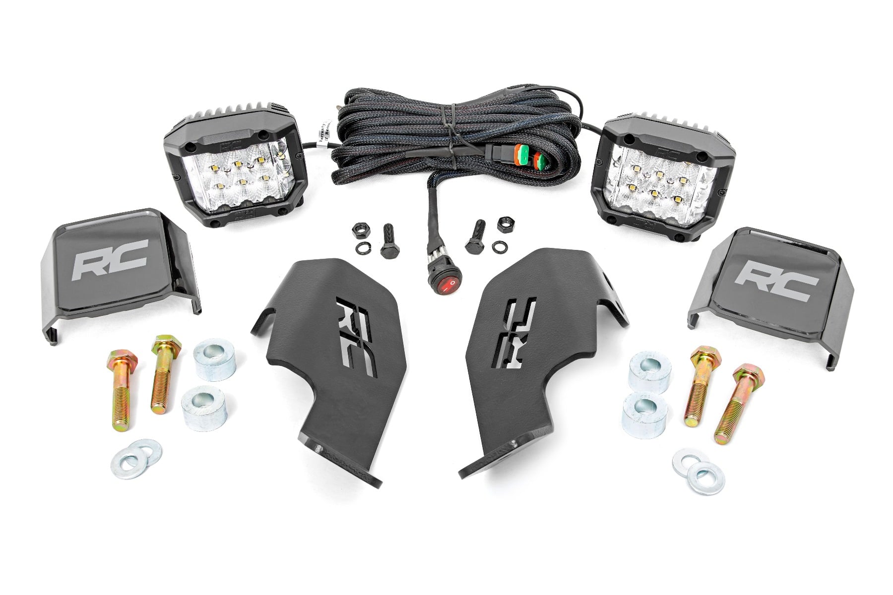 Rough Country LED Light Kit Cage Mount 2″ Chrome Pair Wide Angle Honda Talon 1000