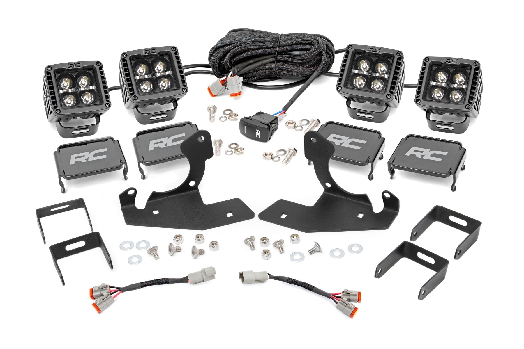 Rough Country LED Light Kit Fog 2″ Black Pairs x2 White DRL Chevy Silverado 1500/2500HD/3500HD 2WD/4WD