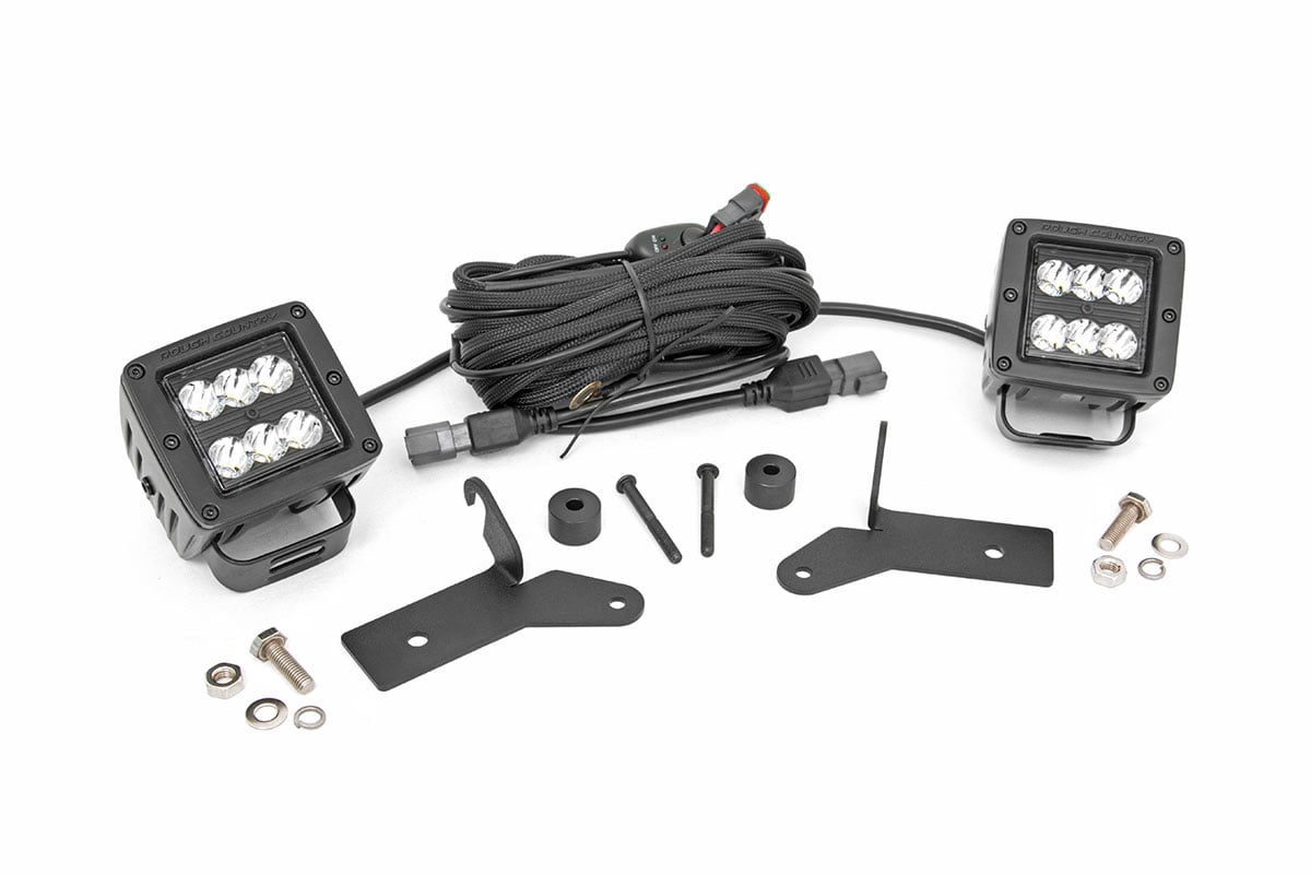 Rough Country LED Light Kit Hinge Mount 2″ Black Pair Jeep Gladiator JT/Wrangler JL (18-26)