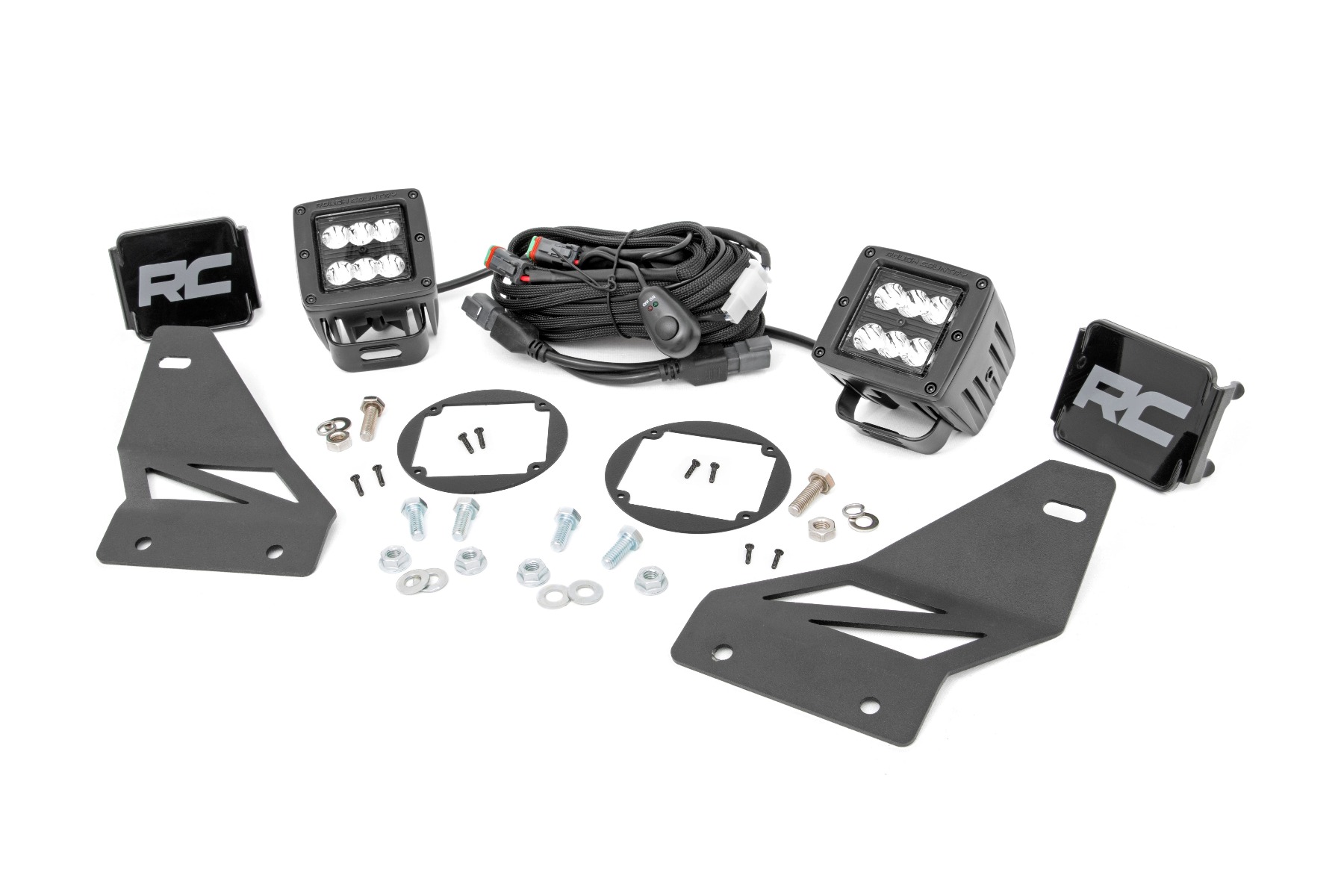 Rough Country LED Light Kit Fog Mount 2″ Black Pair Spot Nissan Frontier (05-20)