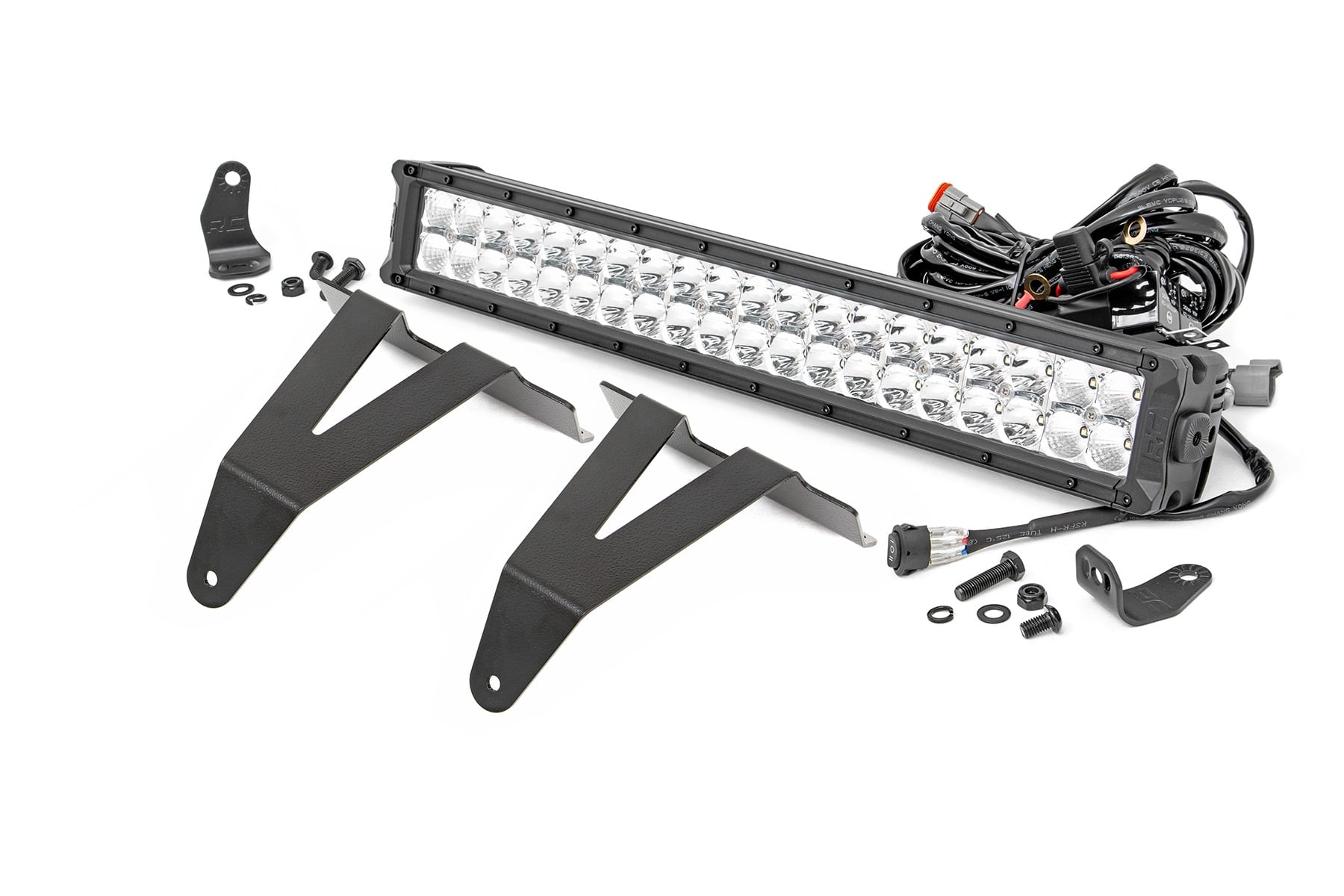 Rough Country LED Light Kit Bumper Mount 20″ Chrome Dual Row Amber DRL Ram 1500 (19-24)