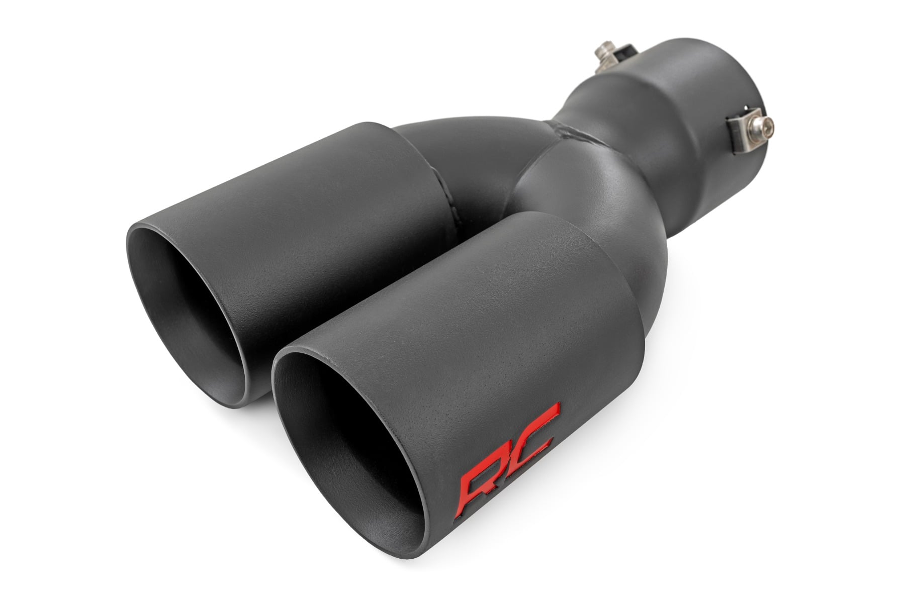 Rough Country Exhaust Tip Black Red RC Logo 2.5-3 Inch Pipe Single Inlet Dual Outlet