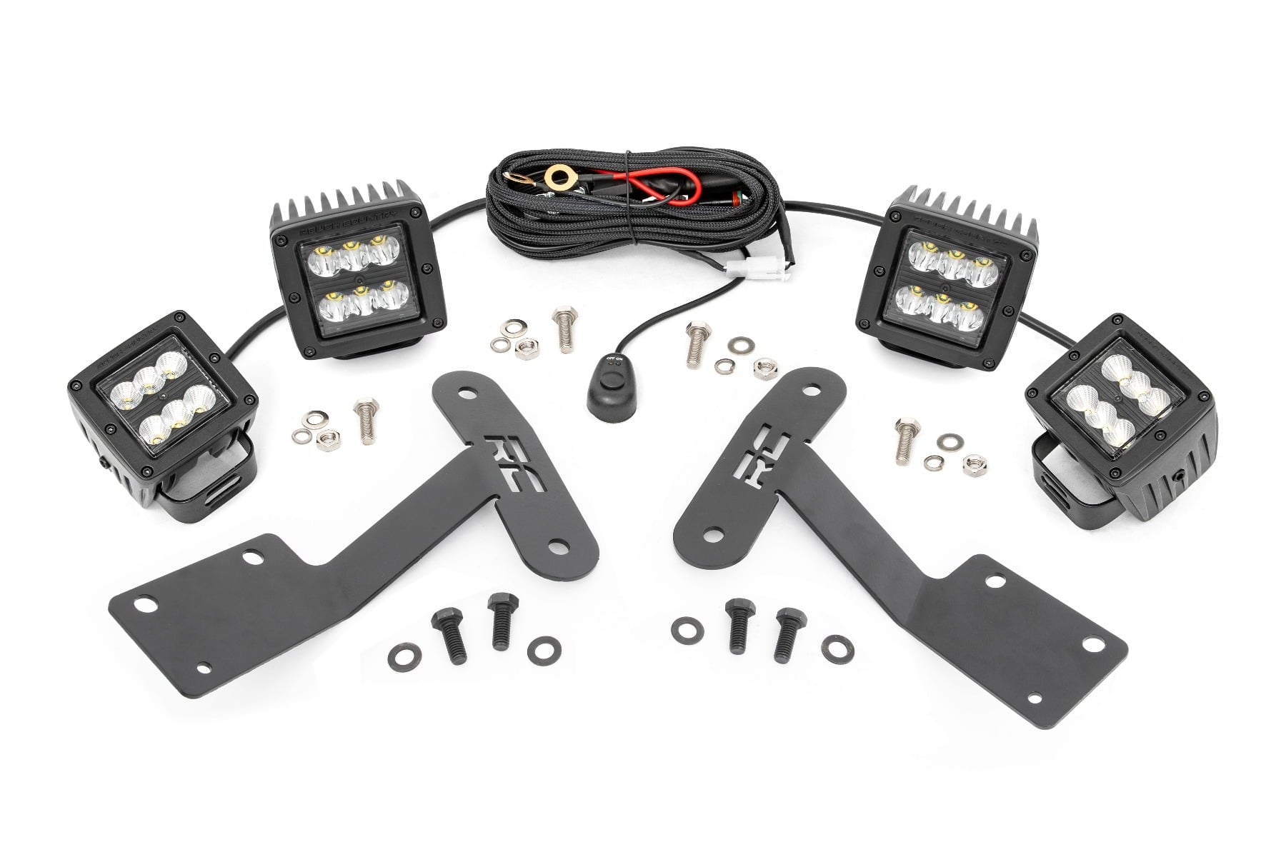 Rough Country LED Light Kit Ditch Mount Dual 2″ Black Pairs Spot/Flood Toyota Tundra (14-21)