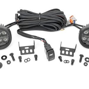 Rough Country LED Light Kit Ditch Mount 3.5″ Black Round Pair Amber DRL Ford Bronco (21-26)