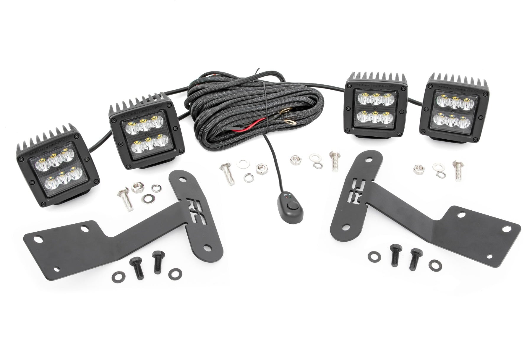Rough Country LED Light Kit Ditch Mount Dual 2″ Black Pairs Spot Toyota Tundra (14-21)