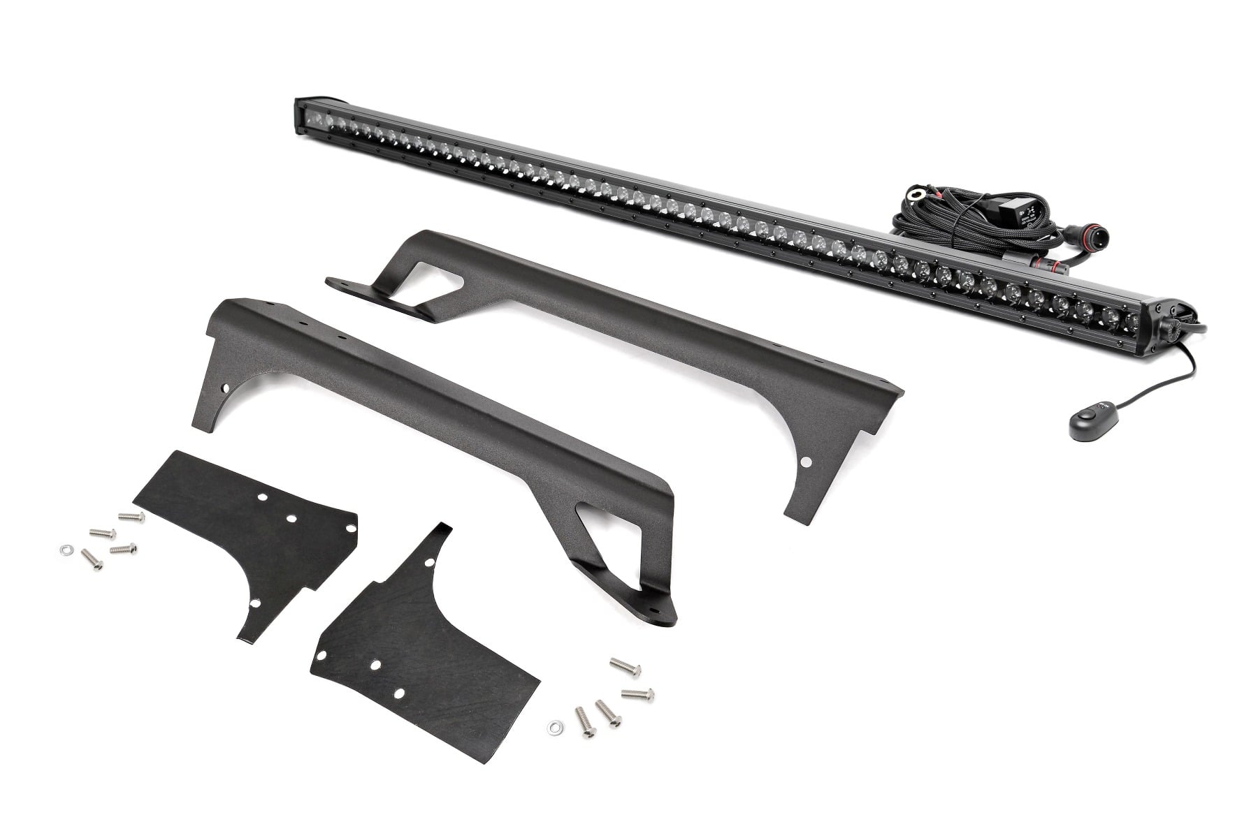 Rough Country LED Light Windshield Mnt 50″ Black Single Row White DRL Jeep Wrangler TJ (97-06)