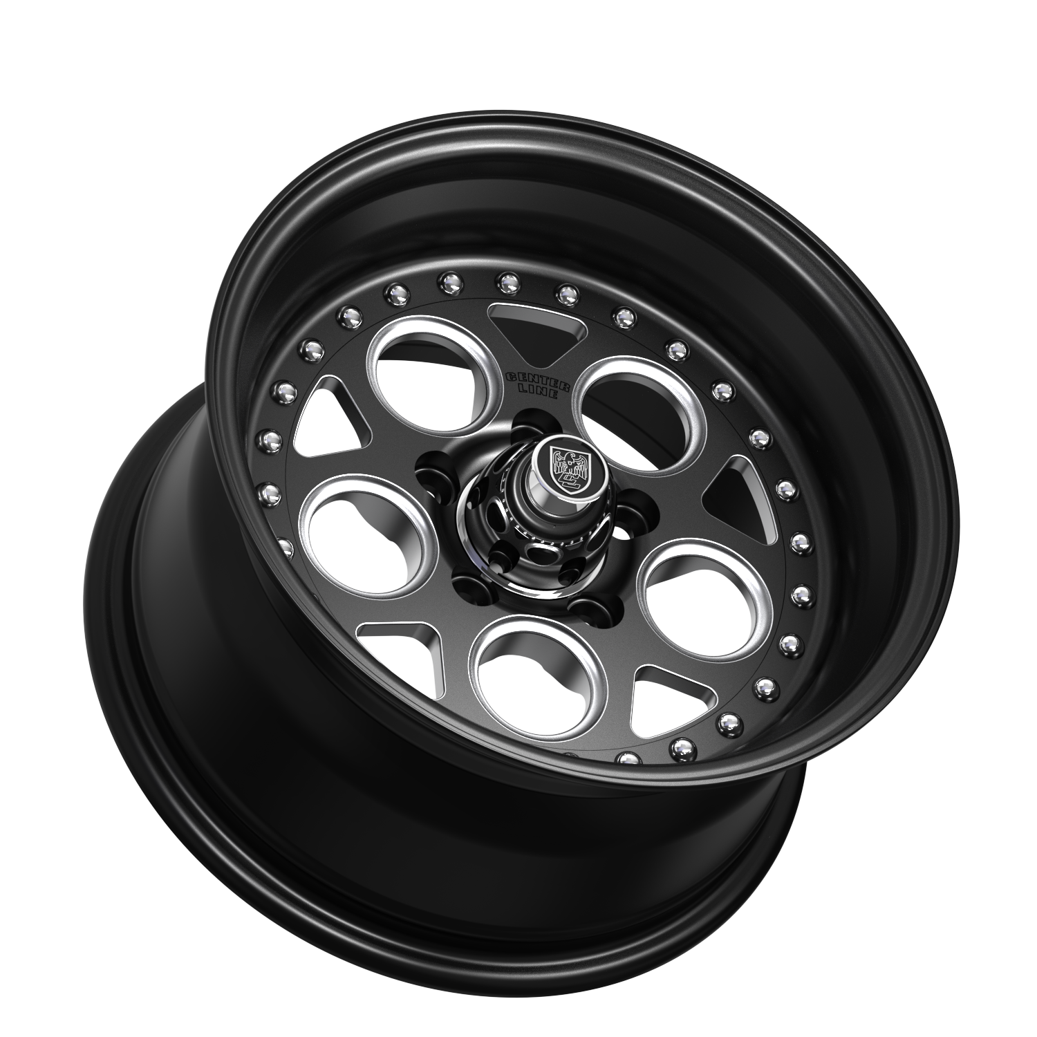 Center Line Rev 2.0 15x8 5x4.75 Satin Black Center with Satin Black Step Lip and Milled Windows